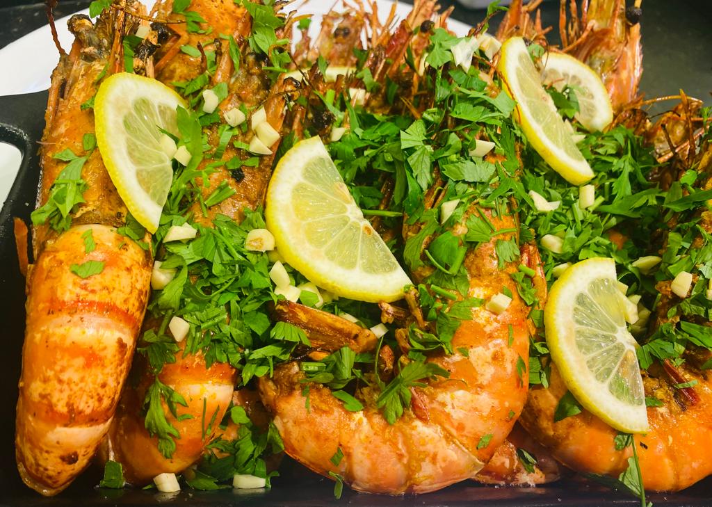 Gamba's à la plancha, dip chili, limoen(2 stuks)