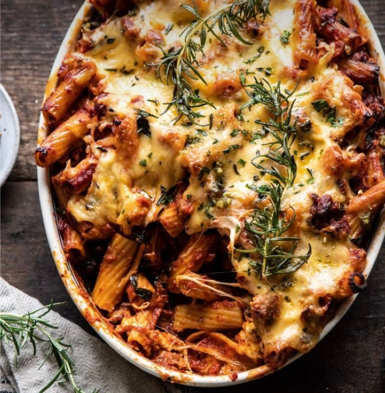 Rigatone kip, groenten, tomaat