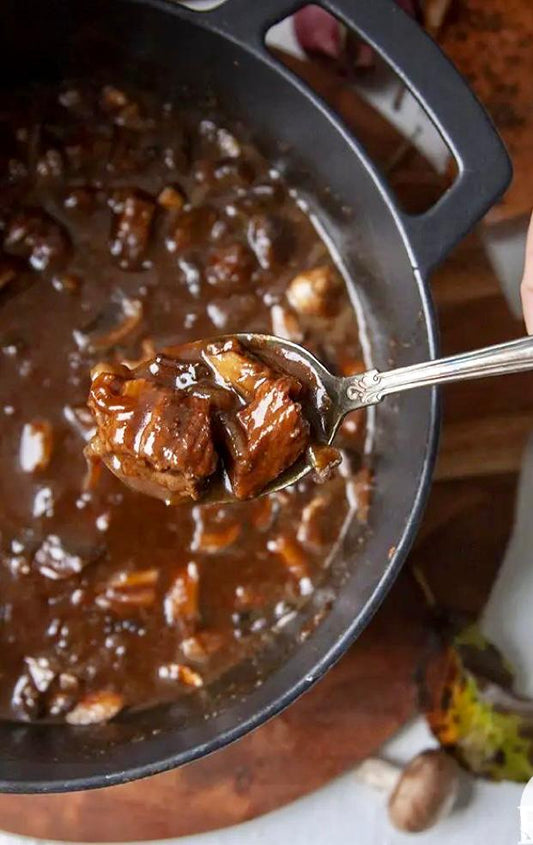 Stoofvlees "à la flamande" van rundswangetjes (500gr.)